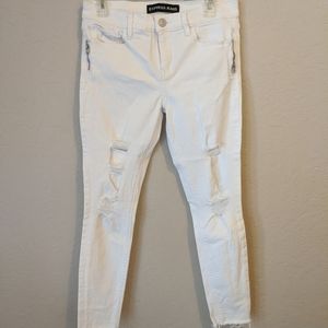 Express mid rise crop destroyed jeans